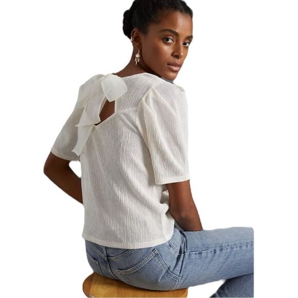 Anthropologie Sunday in Brooklyn Bow Back Puff Sleeve Top Large - Picture 4 of 8